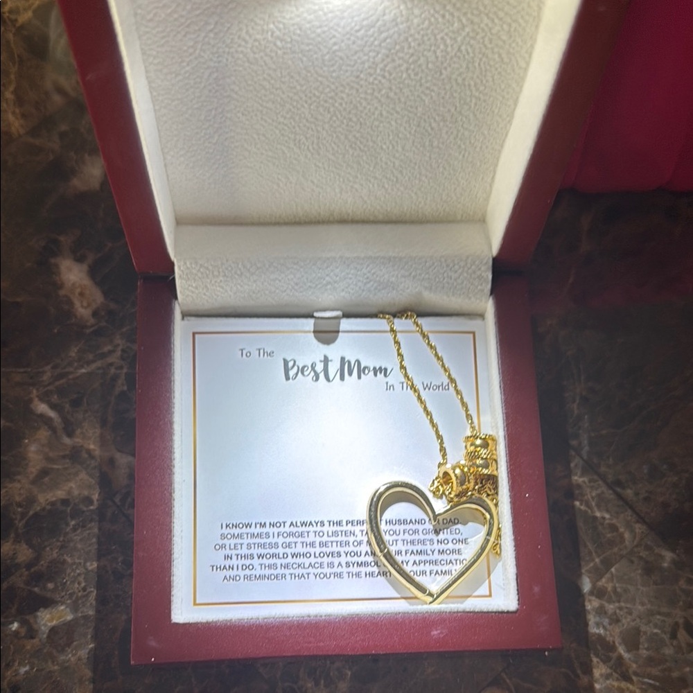 Gold mom Heart Pendant Necklace long that opens NEW
